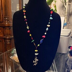 Multicolor Beaded Necklace with Silvertone charms